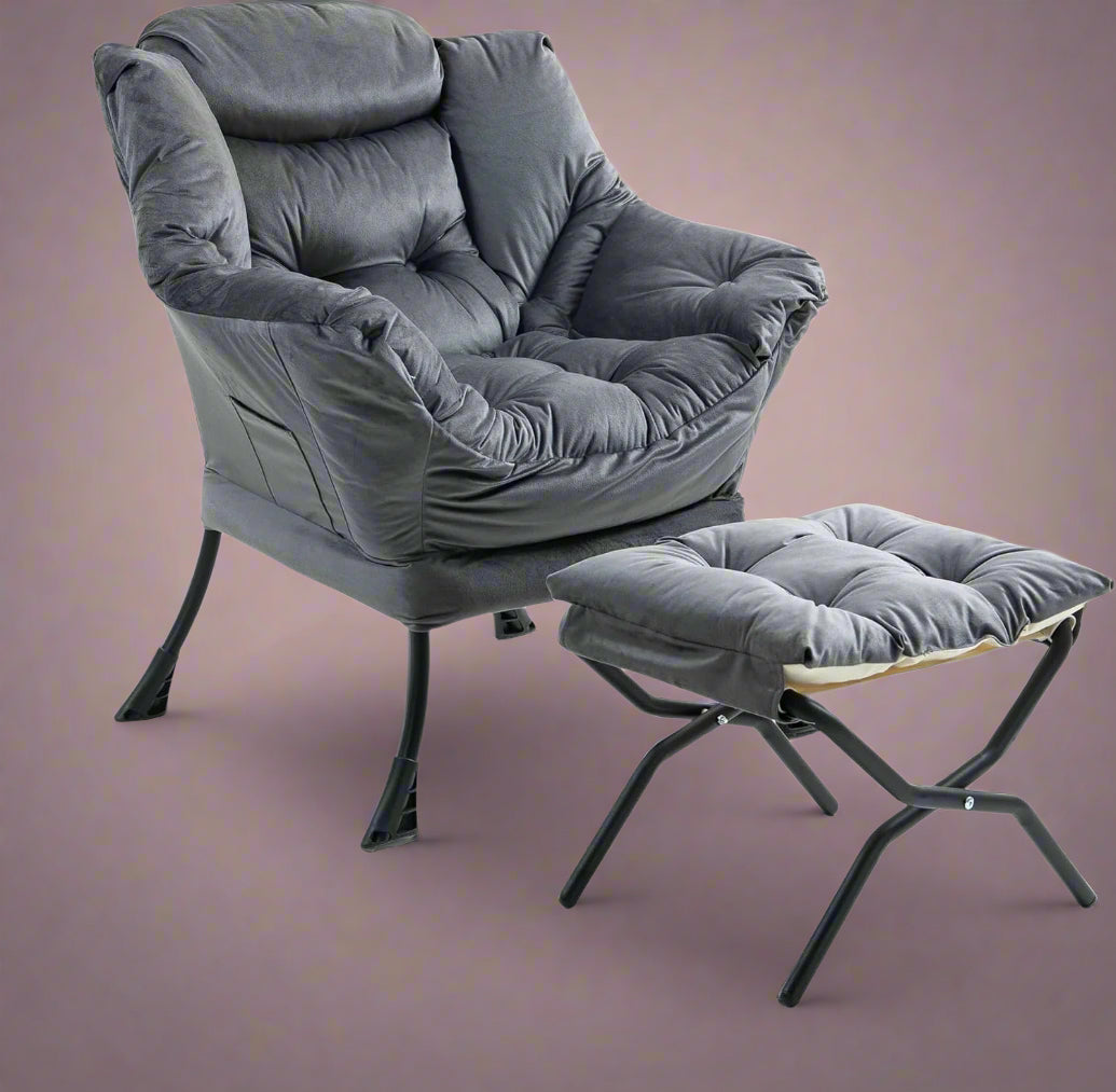 Velvet Accent Chair with Ottoman – Cozy Lounge Armchair for Living Room