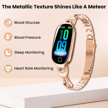 Blood Sugar Blood Pressure monitoring Luxury Diamond Design Fashion Smartwatch