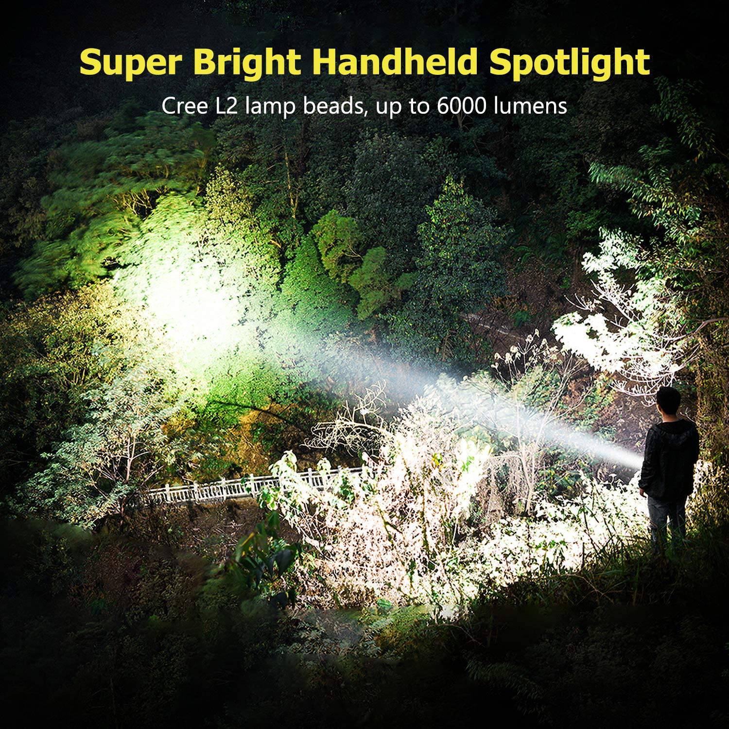 Super Bright flashlight Spotlight Handheld : 6000 Lumen LED rechargeable, 9600 mah - SKINMOZ MARKET