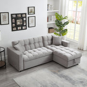 LUXURY PILLOW TOP VELVET SECTIONAL SOFA SLEEPER | REVERSIBLE CHAISE, PULL-OUT BED & STORAGE