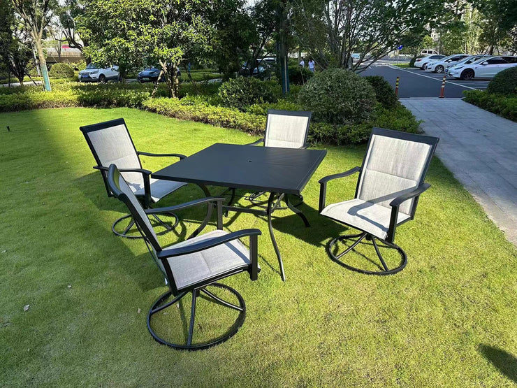 5-Piece Patio Outdoor Furniture Set – Swivel Chairs and Dining Table | SKU: 820824