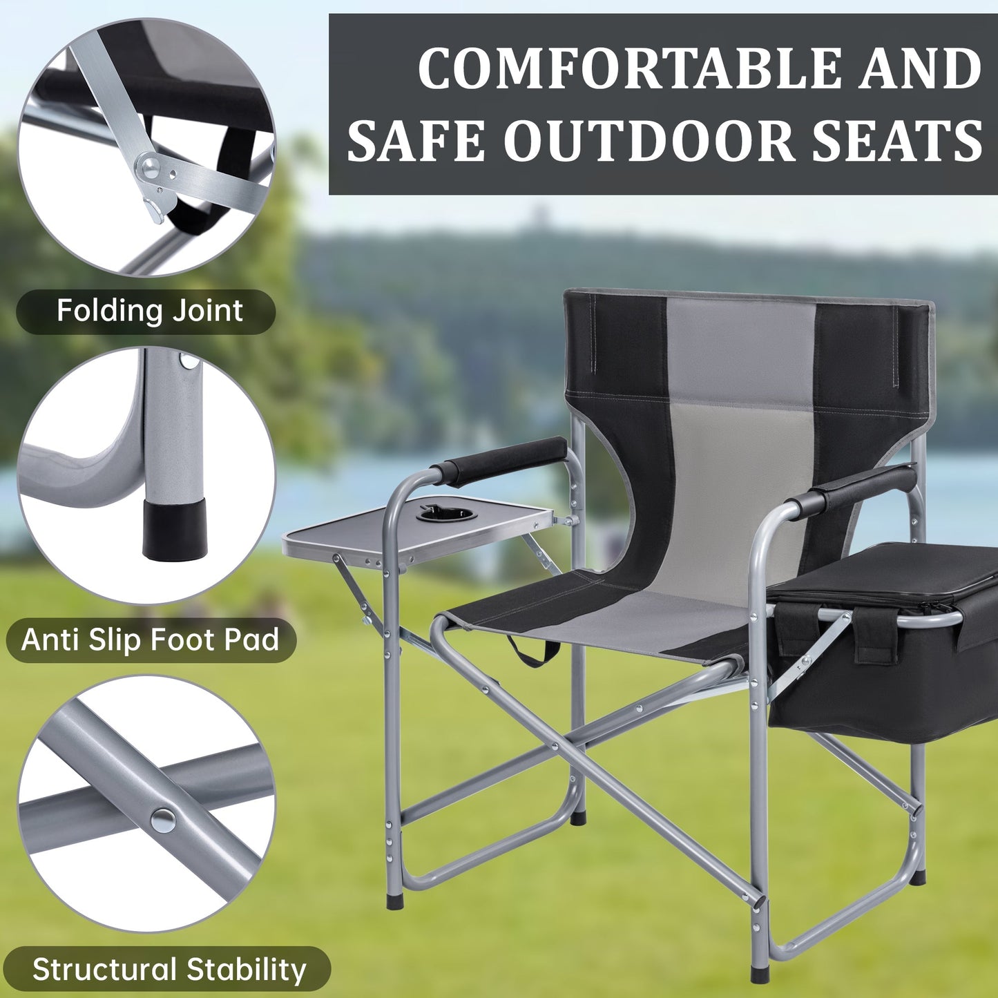 New Heavy-Duty Folding Director’s Chair – 350 lbs Capacity, Camping & Outdoor Use AMDCC95