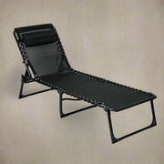 Adjustable Folding Patio Chaise Lounge Chair – Black Outdoor Recliner | SKU: AMLB131B