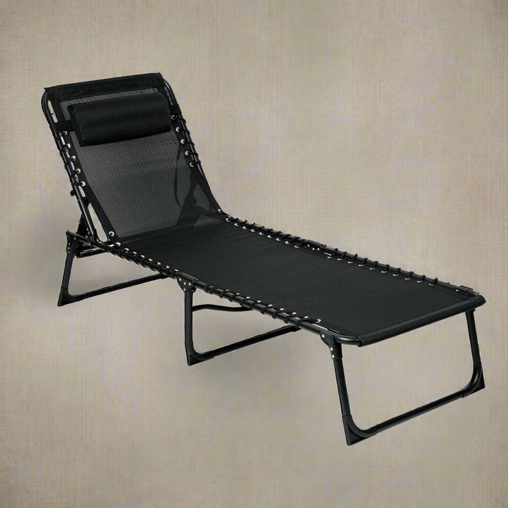 Adjustable Folding Patio Chaise Lounge Chair – Black Outdoor Recliner | SKU: AMLB131B