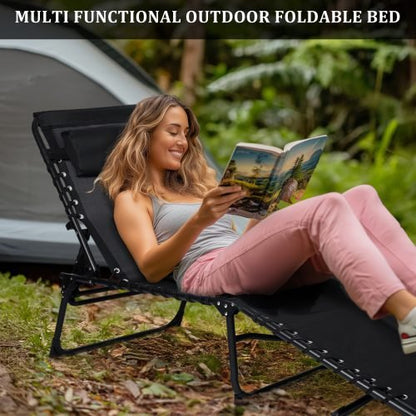 Adjustable Folding Patio Chaise Lounge Chair – Black Outdoor Recliner | SKU: AMLB131B