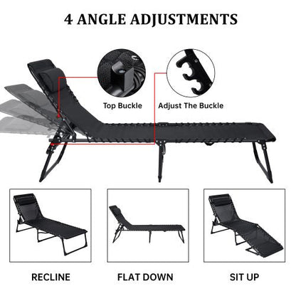 Adjustable Folding Patio Chaise Lounge Chair – Black Outdoor Recliner | SKU: AMLB131B